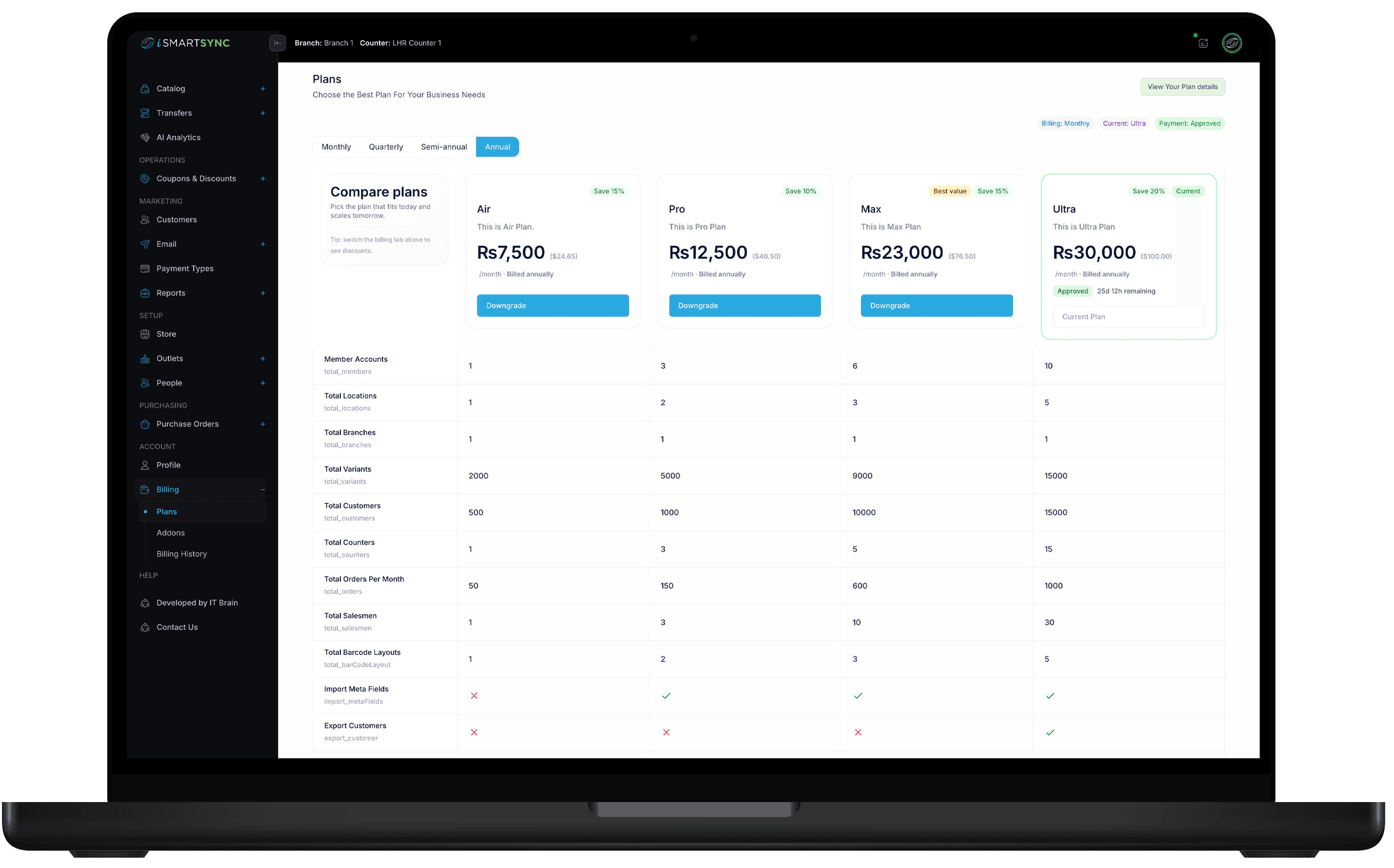 POS Plan, Billing & Usage History | iSmartSync POS