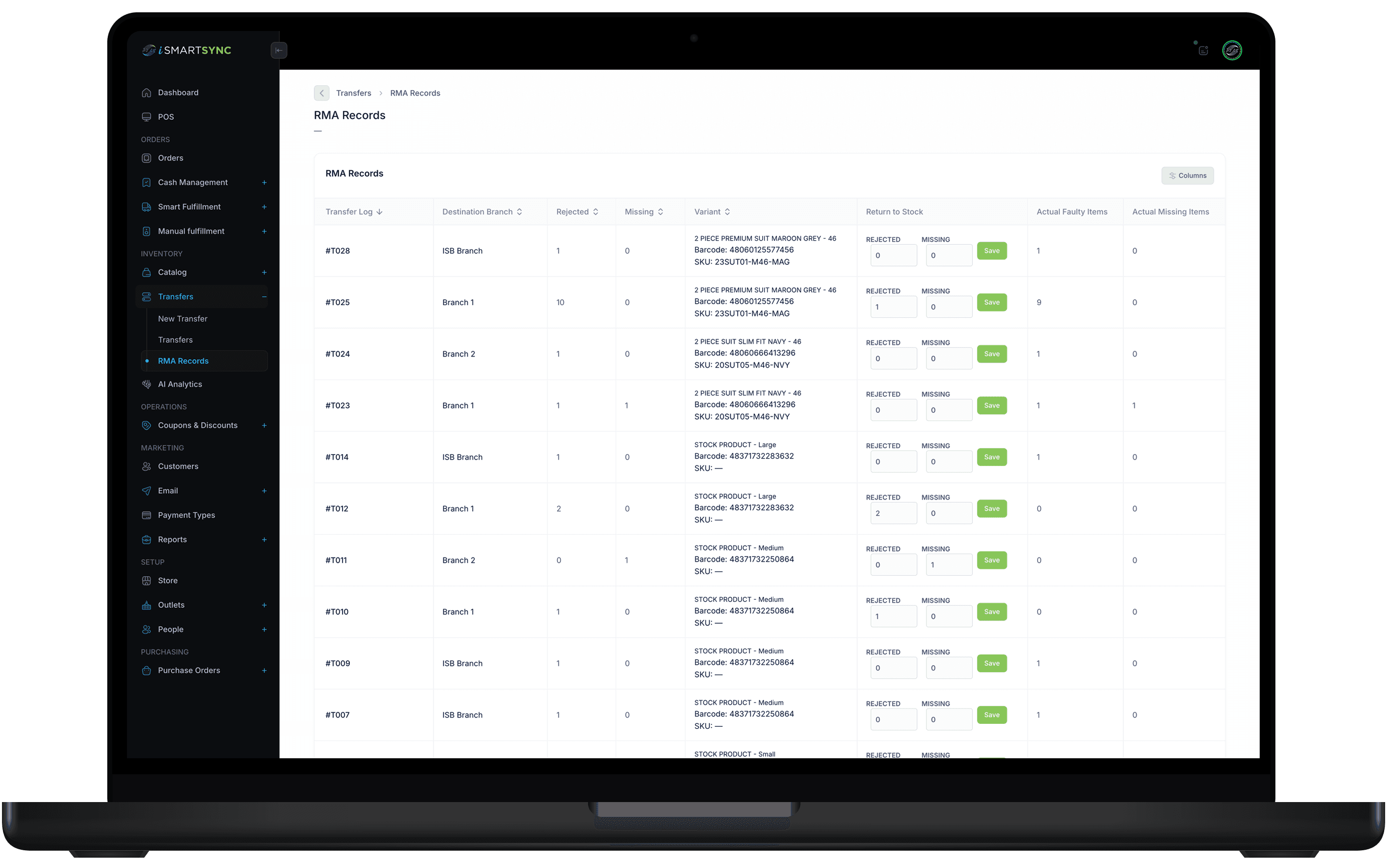 RMA management dashboard