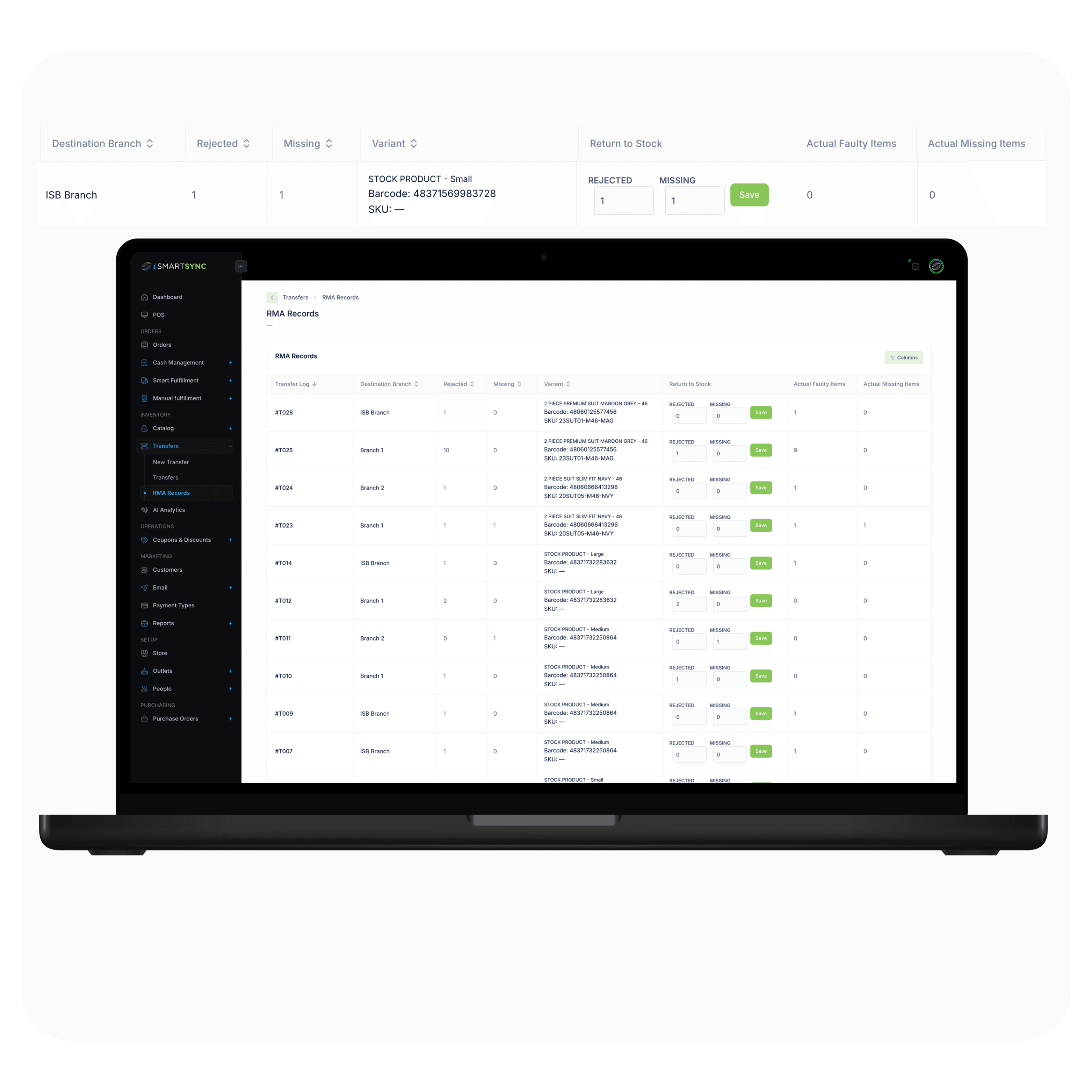 RMA return tracking connected to stock movement