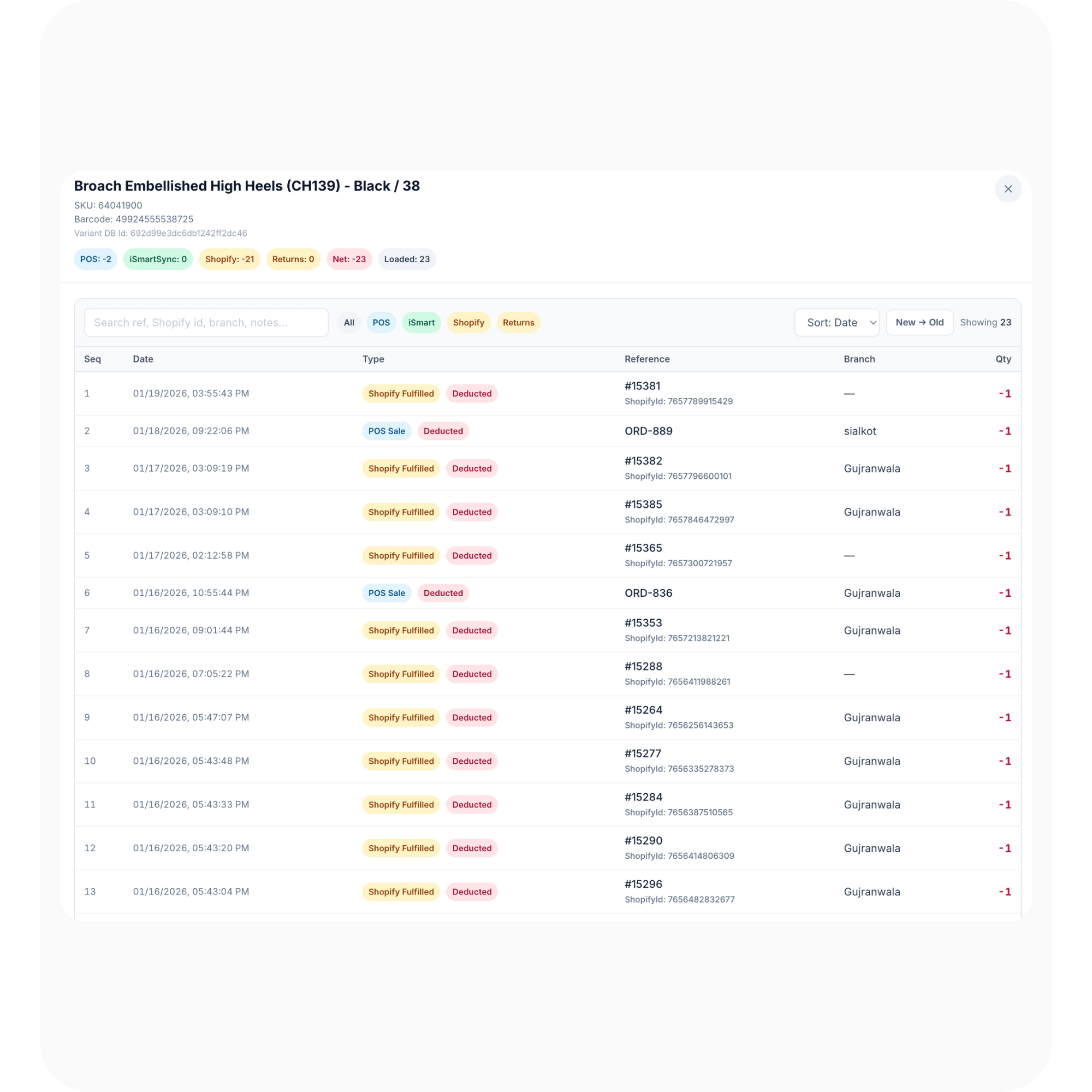 iSmartSync Shopify order management screen