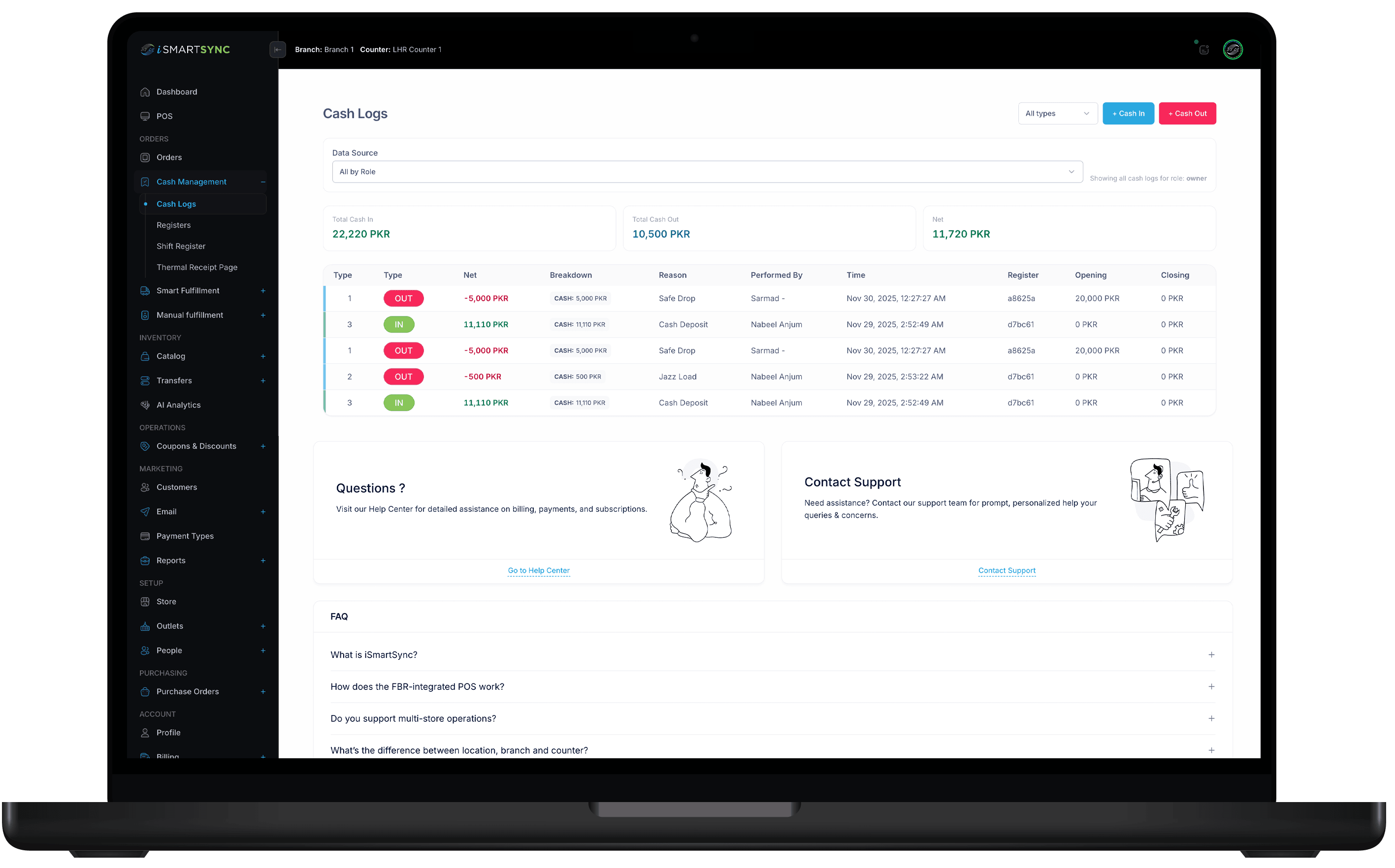 POS Cash Log & Expense Management in iSmartSync